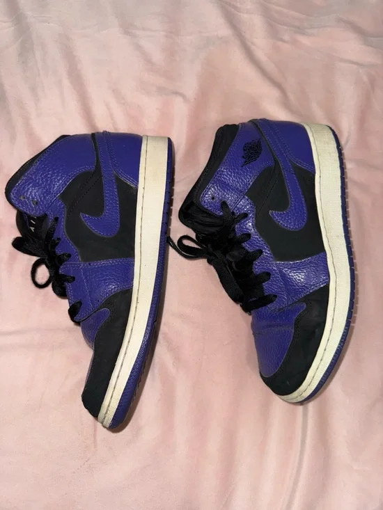 Nike Air Jordan 1 Mid Black Dark Concord Purple Sneakers Shoes 7Y Men’s 7 - Picture 6 of 12